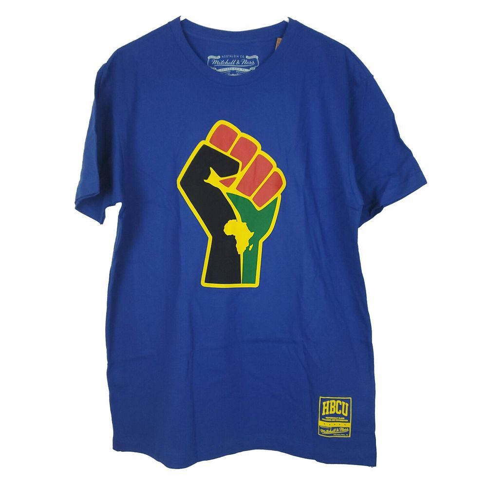 HBCU College Mitchell & Ness Large Shirt Africa Fist Logo Blue NWT‎